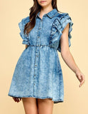 Ruffles Sleeve Button Denim Dress