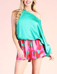 Hammered Satin Balloon Sleeve Top (Pick Color)