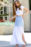 Denim & Chiffon Contrast Skirt