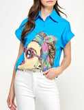 Graphic Face Button Down Shirt