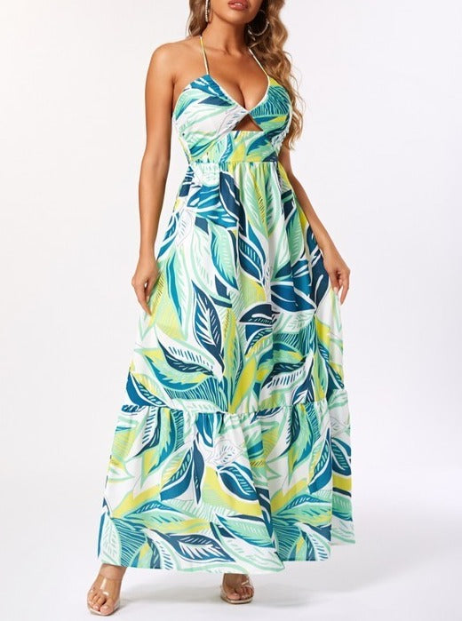 Leaves Print Maxi Dress