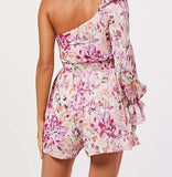 One Shoulder Floral Print Romper