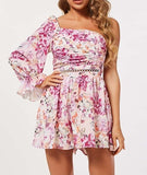 One Shoulder Floral Print Romper