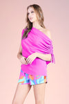 Asymmetrical Off Shoulder Rouching Detail Top