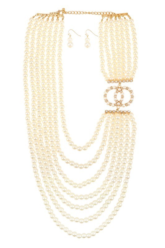 Pearl Necklace Set with Double O Accent