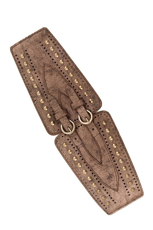 Spike Studded Metallic Stretch Belt