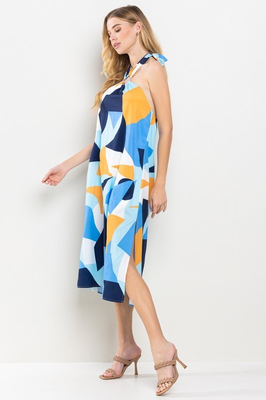 Abstract Print Halter Dress