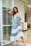 Lace Style Pattern Ruffled Shoulder Maxi Dress