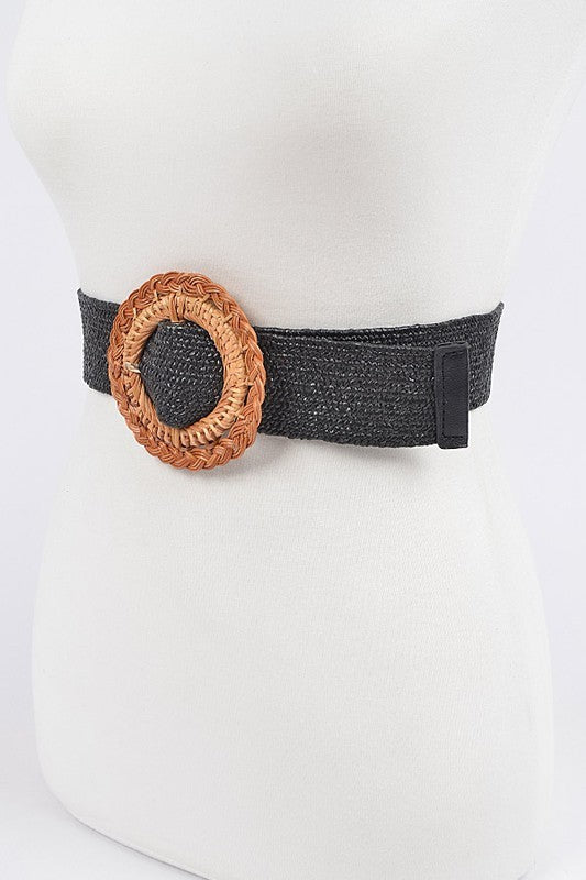 Handmade Bamboo Buckle Stretch Straw Belt (Pick Color)