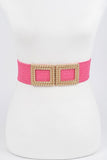 Metal Buckle Faux Straw Stretch Belt (Pick Color)