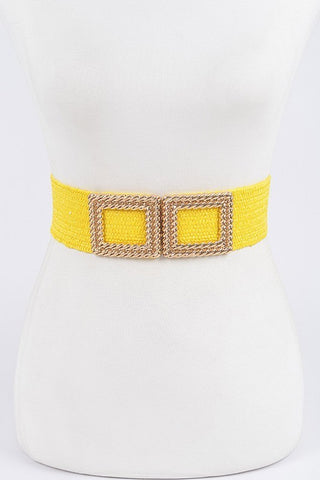 Metal Buckle Faux Straw Stretch Belt (Pick Color)