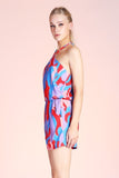 Mix Color X Neck Halter Romper