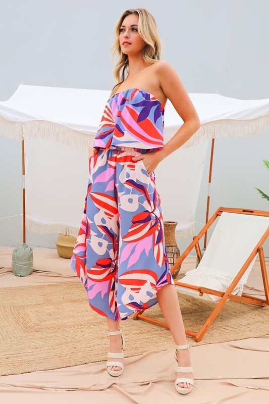 Blooming Lily Slanted Hem Strapless Jumpsuit