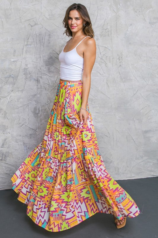 Bright Color Printed Maxi Skirt