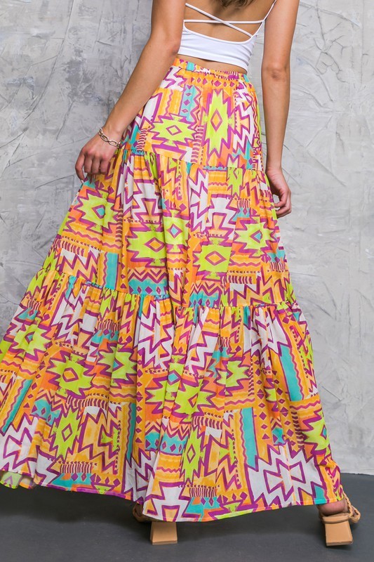 Bright Color Printed Maxi Skirt