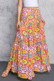 Bright Color Printed Maxi Skirt