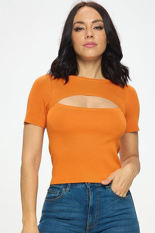 Short Sleeve Front Cut-Out Knit Top (Pick Color)