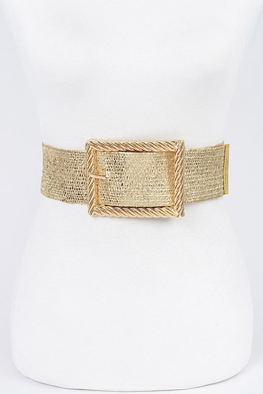 Wide Metal Buckle Plus Size Straw Belt