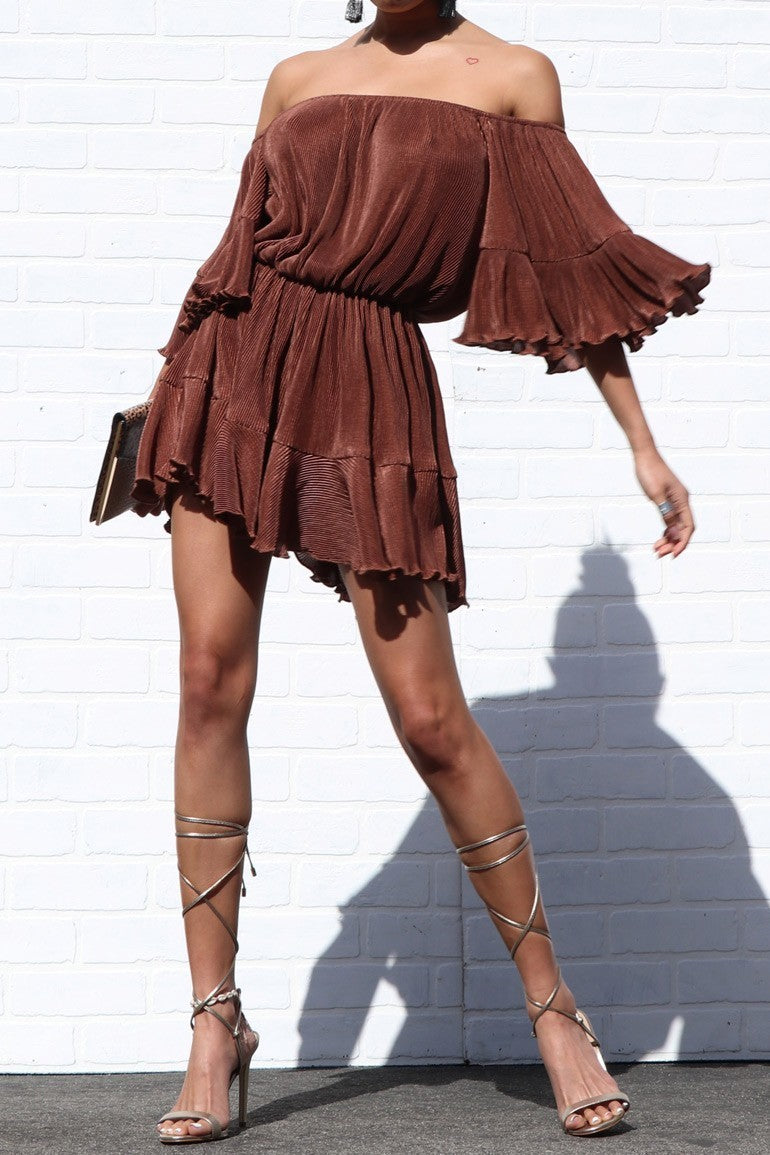 Pleated Off Shoulder Romper