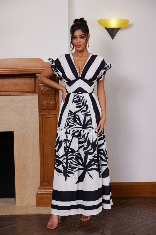 B&W Printed Maxi Dress