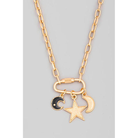Carabiner Crescent Moon Star Charm Necklace