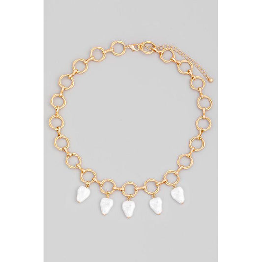 Circle Chain Link Pearl Charm Necklace