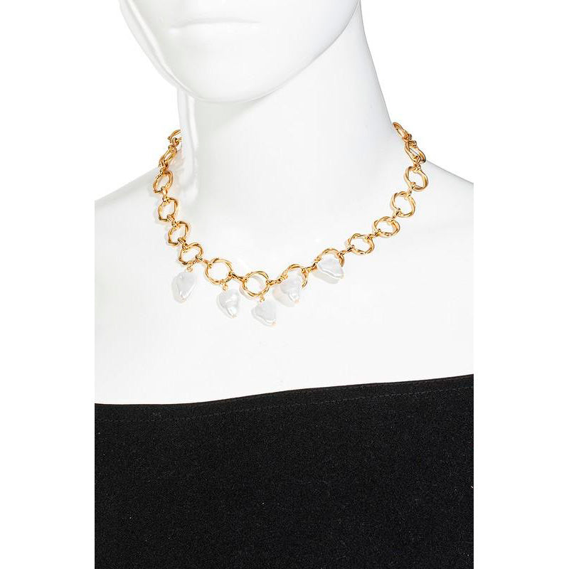 Circle Chain Link Pearl Charm Necklace