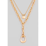 Layered Cable Chain Horseshoe Lock Pendant Necklace (Pick Color)
