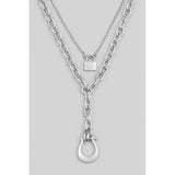 Layered Cable Chain Horseshoe Lock Pendant Necklace (Pick Color)