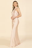 Cross Neck Cut Satin Formal Dress