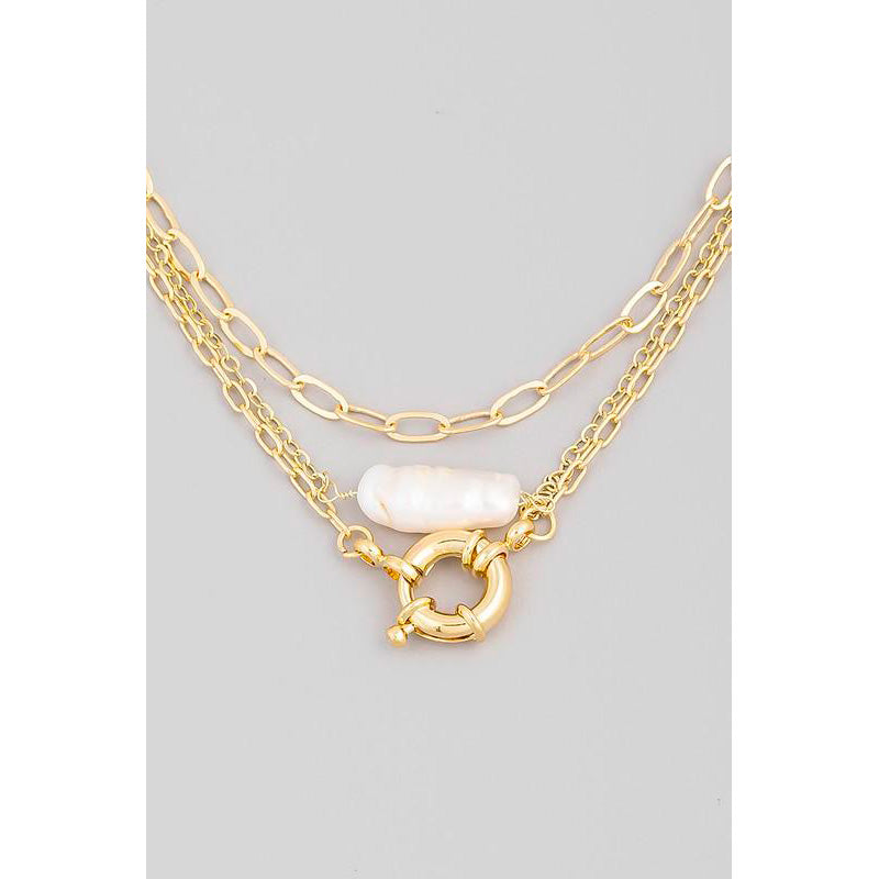 Oval Pearl Multi Chain Necklace