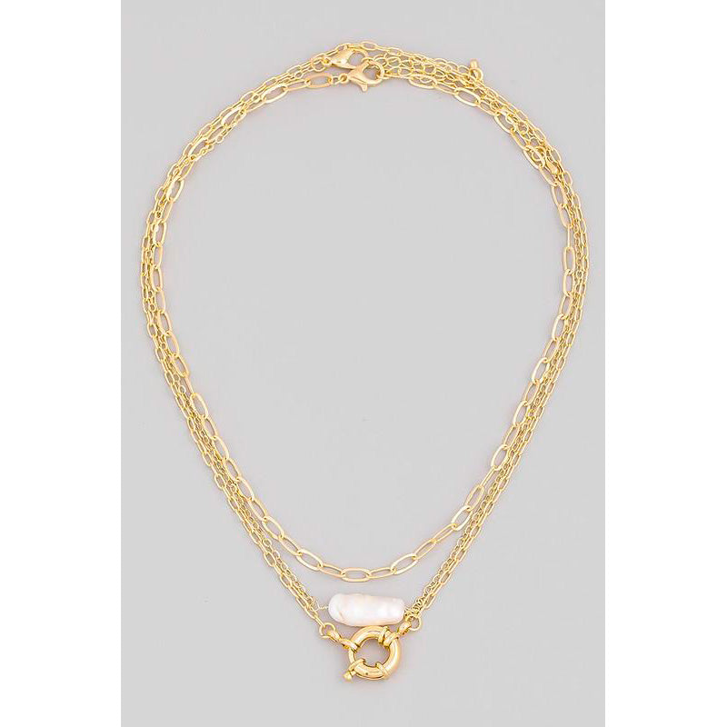 Oval Pearl Multi Chain Necklace