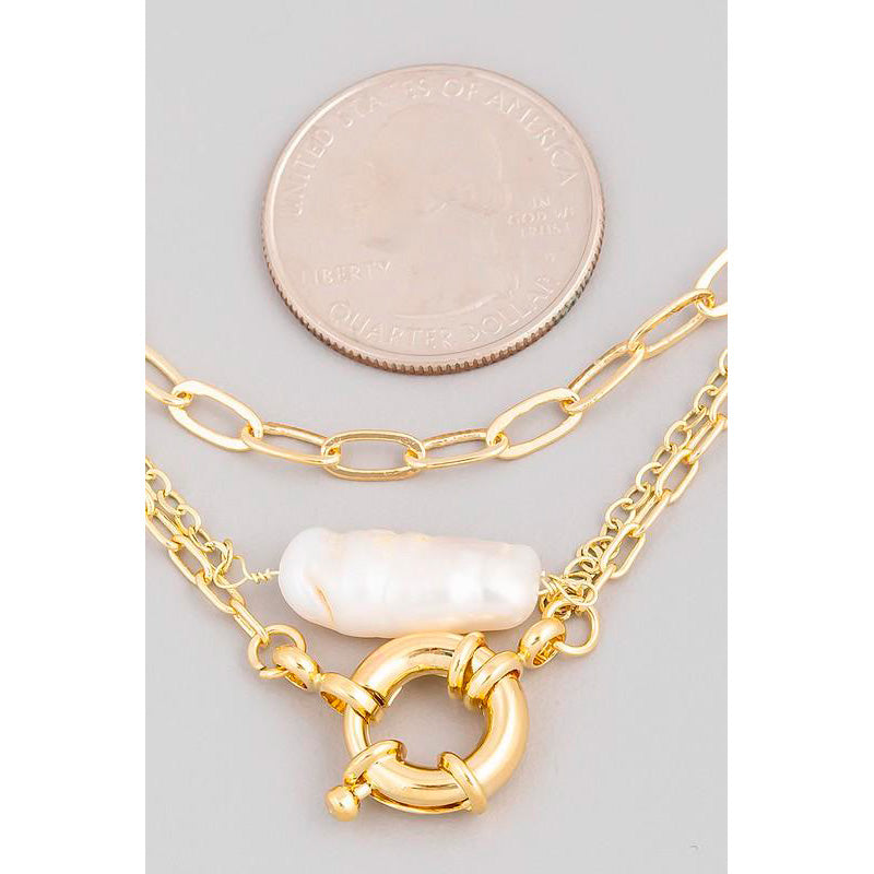 Oval Pearl Multi Chain Necklace