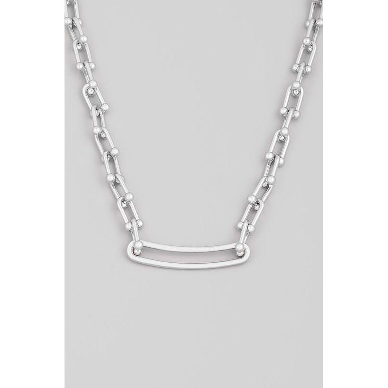 U Chain Link Flat Bar Charm Necklace