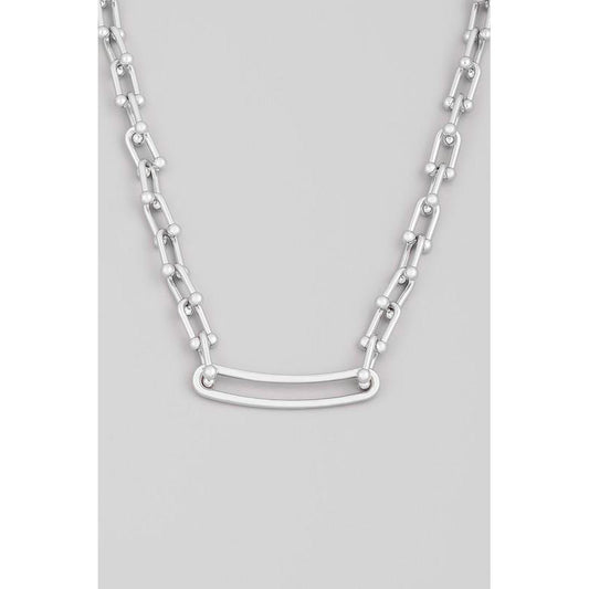 U Chain Link Flat Bar Charm Necklace