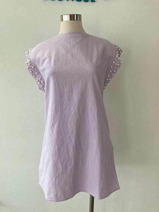 Solid Dress With Pearl Trim