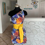 Mix Print One Shoulder Short Dress