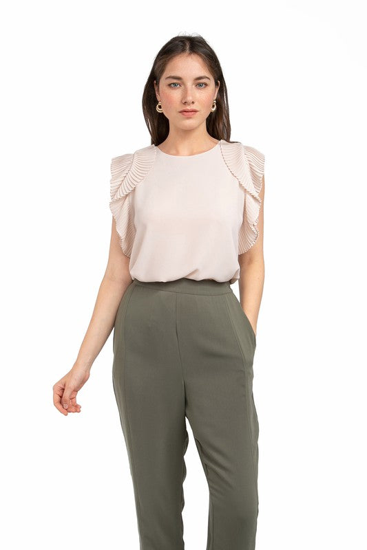 Pleated Flutter Sleeve Blouse Top