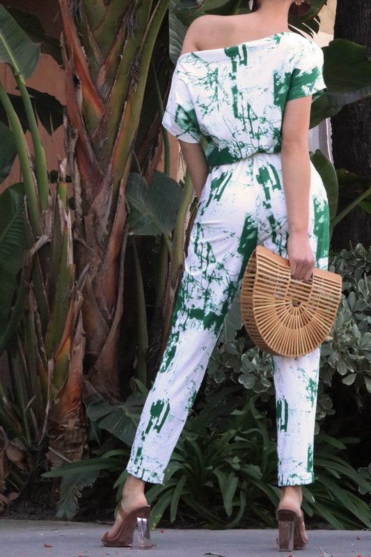Tie Dye Off Shoulder Jumpsuit (Pick Color)