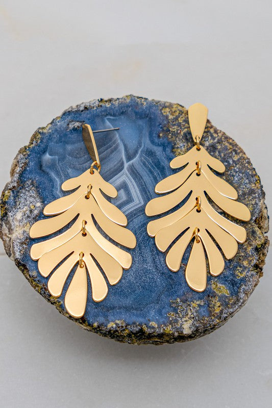 Laser Cut Leaf Drop Earrings