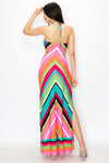 V Rainbow Side Cut Out Halter Maxi Dress
