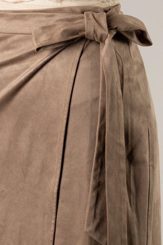 Suede wrap midi skirt