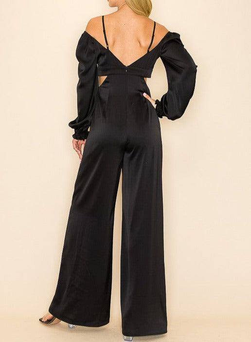 Puff Sleeves Open Shoulder & Cut Out Jumpsuit no