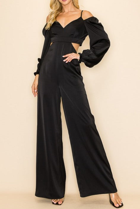 Puff Sleeves Open Shoulder & Cut Out Jumpsuit no