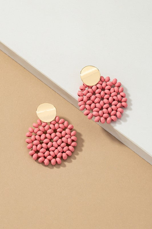 Wood Bead Disk Drop Earrings (Pick Color)
