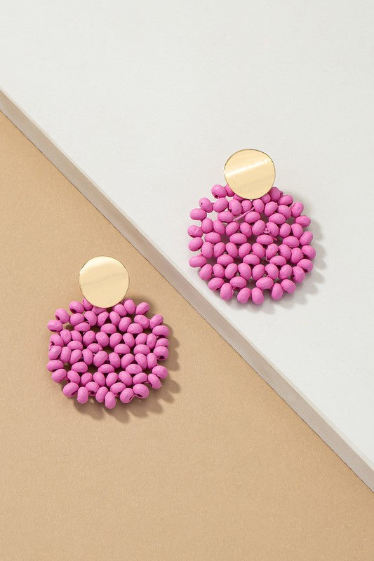 Wood Bead Disk Drop Earrings (Pick Color)