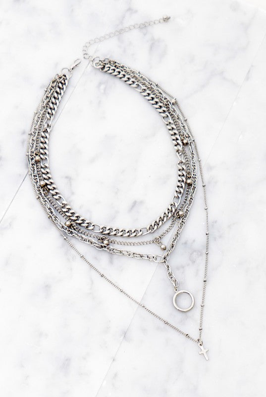 4 Layer Silver Necklace