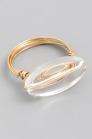 Clear Oval Glass Bead Ring