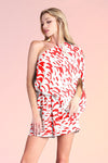 One Shoulder Falling Feathers Print Romper