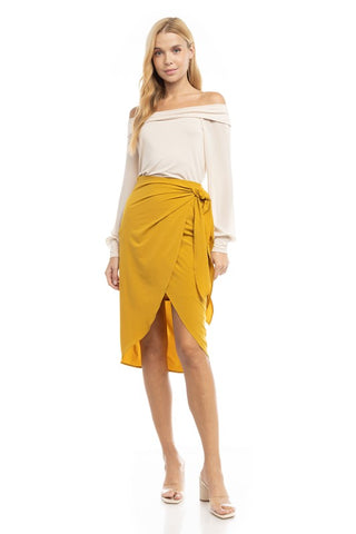 Waist Tie Wrap Midi Skirt